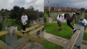 Este chico se atreve a hacer parkour saltando de viga en viga en un parque de Colombia