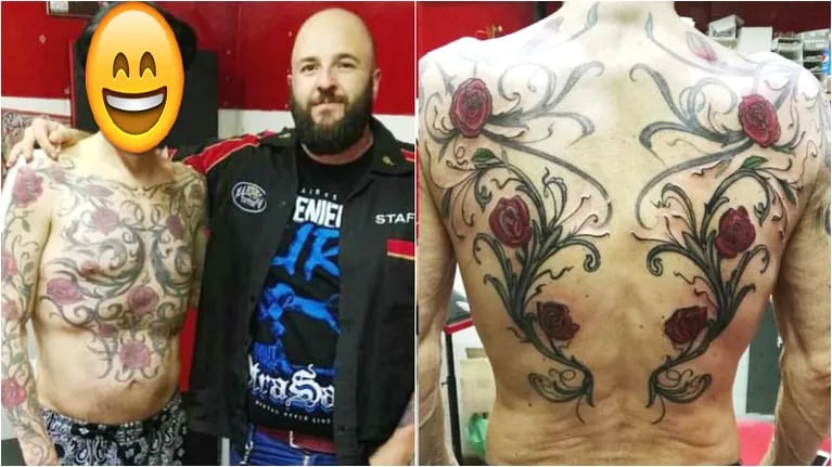 El famoso que se hizo un enorme tatuaje de rosas sin espinas. Fotos: Mandinga Tattoo