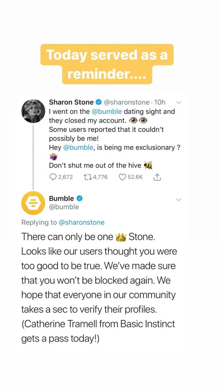 La divertida queja de Sharon Stone a una app de citas ¡por borrarle el perfil!: "¿Es excluyente ser yo?"