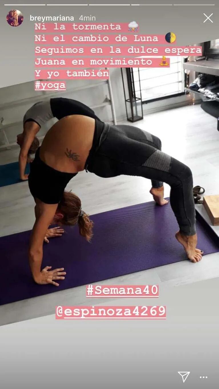 Mariana Brey y su exigente clase de yoga, ¡embarazada de 40 semanas!: "Juana en movimiento, yo también"
