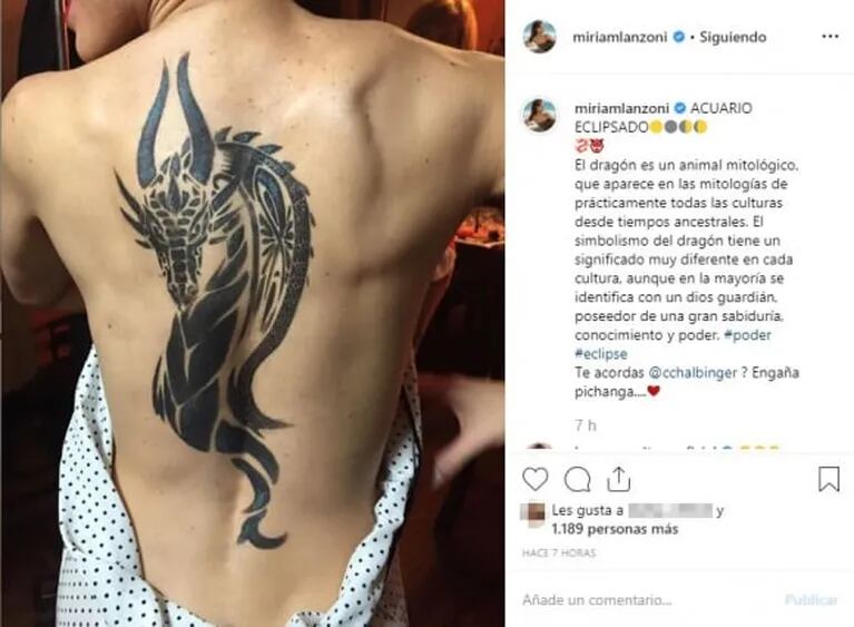 El enorme tatuaje de Miriam Lanzoni en la espalda: qué diseño eligió y cuál es su significado