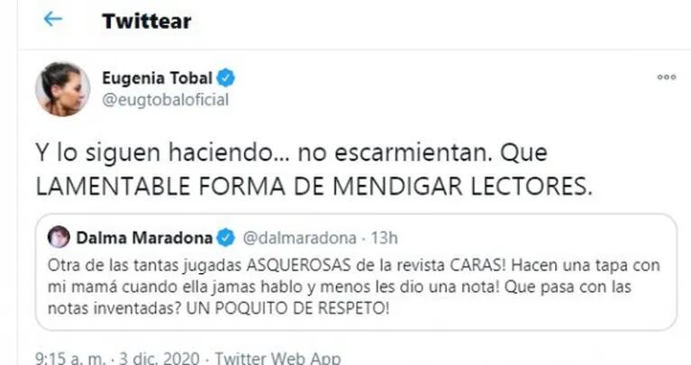 Eugenia Tobal, lapidaria con la revista Caras tras el enojo de Dalma Maradona: "¡Qué lamentable forma de mendigar lectores!"