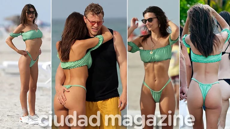 Emily Ratajkowski, súper diosa con un bikini ultra cavado: mimos con Sebastian Bear-McClard en las playas de Miami