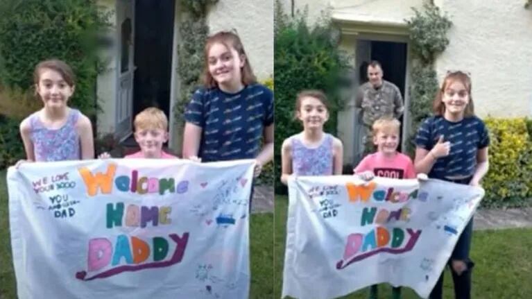 El padre de esta familia regresa a casa para darle una sorpresa a sus hijos