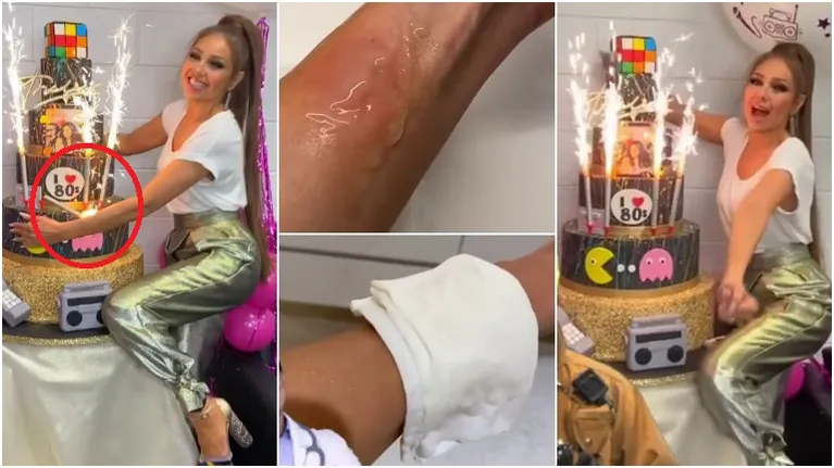 El video de Thalía quemándose el brazo con una bengala de cumpleaños