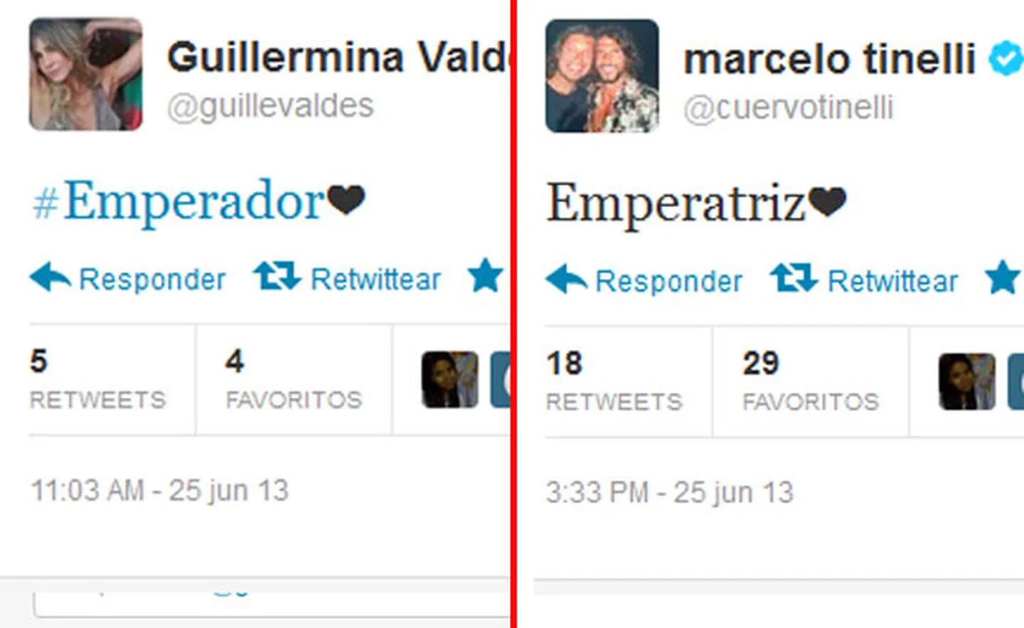 Los románticos tweets de Guillermina Valdés y Marcelo Tinelli.