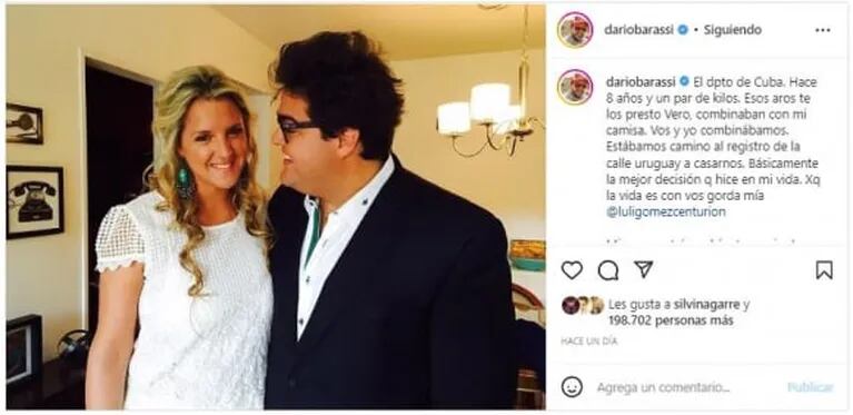 Romántico mensaje de Darío Barassi a su esposa por su aniversario: "Hace ocho años y un par de kilos"