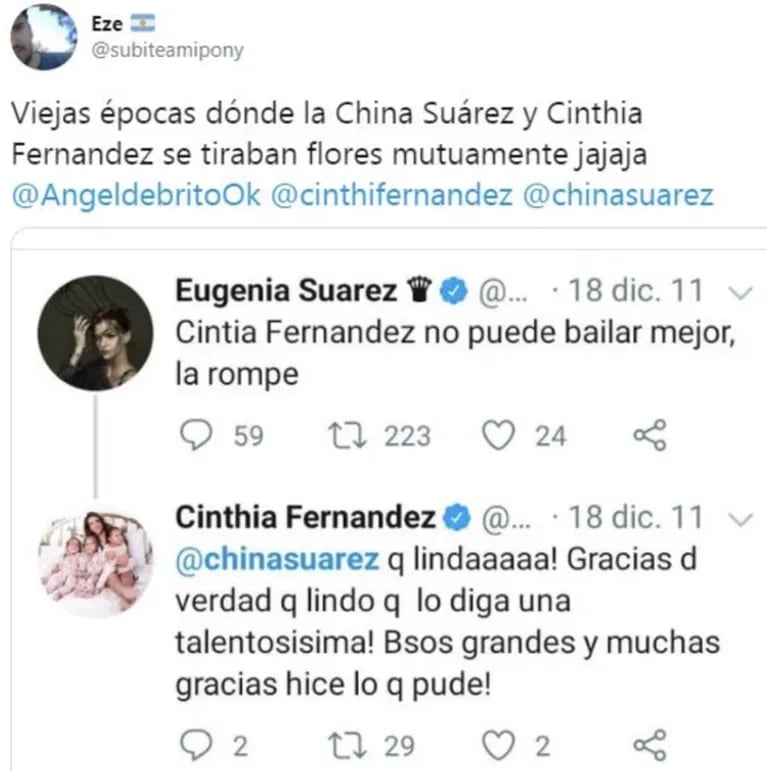 Qué dijo Cinthia Fernández al ver los mensajes retro buena onda con China Suárez: "No se banca la crítica"