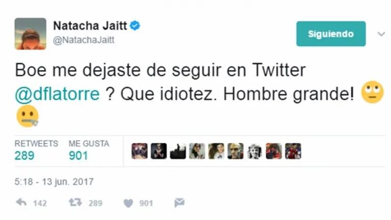 El tweet de Natacha Jaitt a Diego Latorre en medio del escándalo por los supuestos chats y video íntimos: "Qué idiotez, ¡hombre grande!"