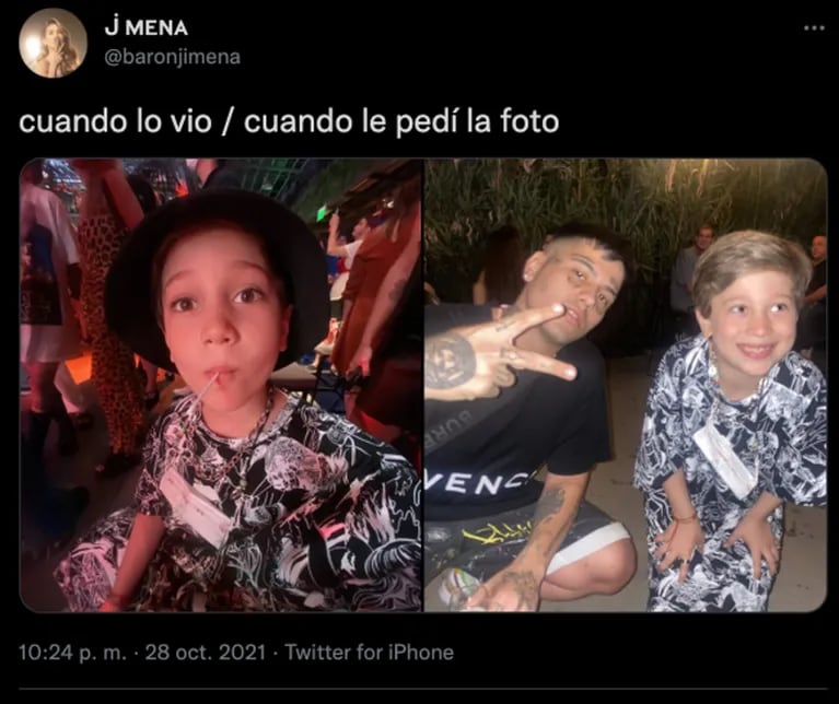 Jimena Barón compartió la reacción de Momo al conocer a su ídolo, Duki: "Mirá la cara que puso cuando lo vio" 