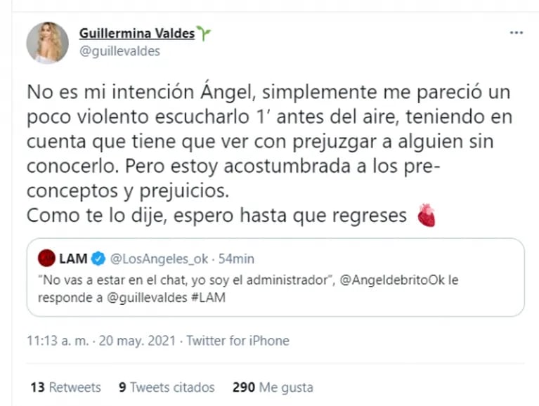 Fuerte tweet de Guillermina Valdés tras el tremendo cruce con Pampita en La Academia: "Me pareció violento"