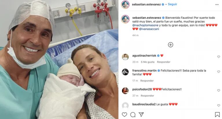 Sebastián Estevanez compartió la primera y emotiva foto de su bebé recién nacido: "Bienvenido, Faustino"