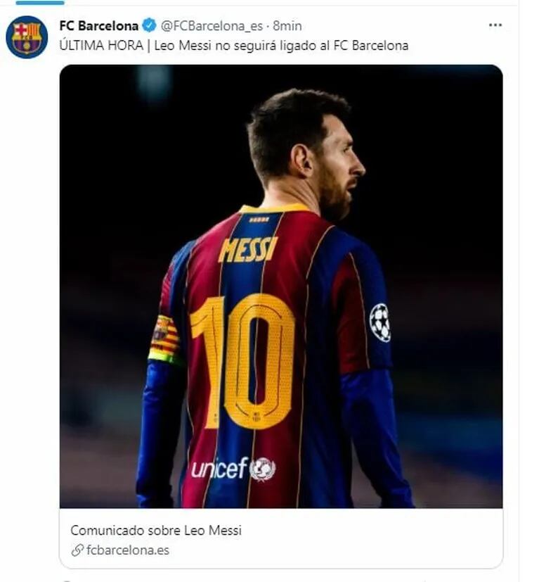  Lionel Messi no continuará en el Barcelona: "No se pueden cumplir los deseos tanto del jugador como del club"