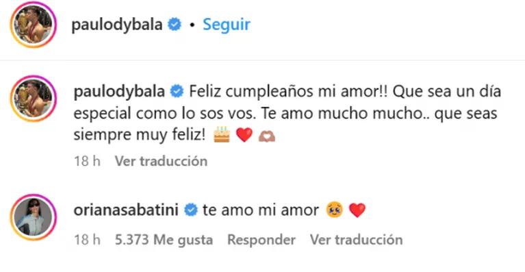Oriana Sabatini cumplió 27 años y Paulo Dybala la sorprendió con un romántico posteo: "Sos especial"