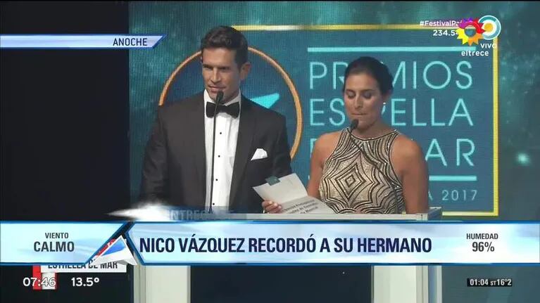 Nicolás Vázquez agradeció a su familia cuando recibió el Estrella de Mar a mejor actor