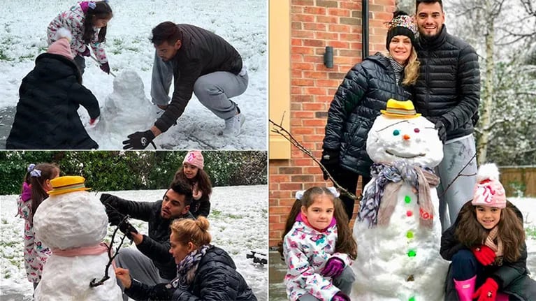Divertidas fotos de Eliana Guercio y Chiquito Romero armando un muñeco de nieve con sus hijas en Inglaterra 