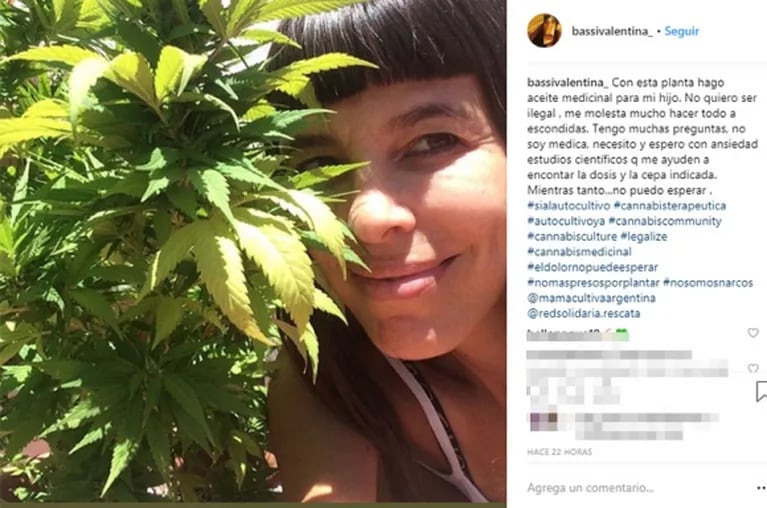 Fuerte posteo de Valentina Bassi a favor del autocultivo de cannabis: "Hago aceite medicinal para mi hijo"