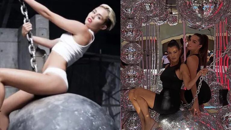 La influencer y su amiga imitaron a Miley en su icónico video.