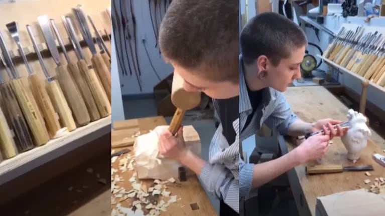 Este corazón está hecho a mano con madera tallada por una talentosa artista alemana