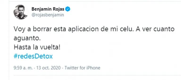 La drástica decisión "detox" de Benjamín Rojas en plena cuarentena: "Voy a borrar Twitter de mi celu"