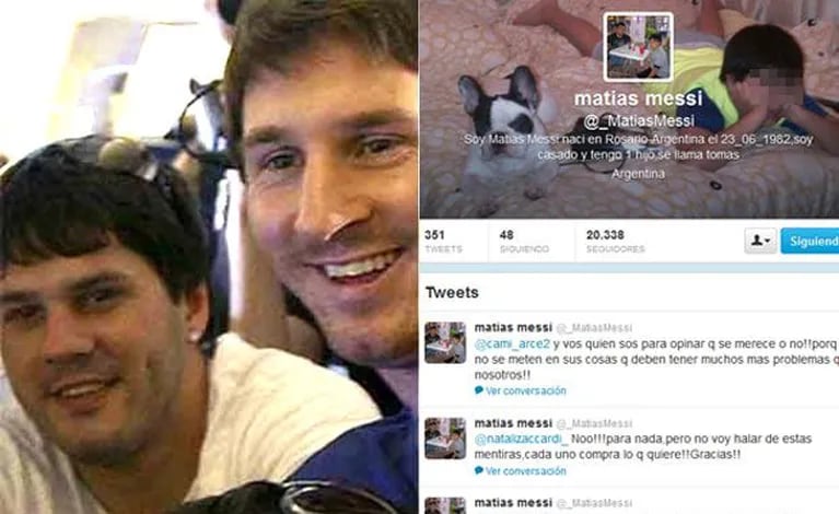 IZQ: Matías Messi, con su hermano Lionel. DER: El Twitter de Matías Messi. (Fotos: Web y @_MatiasMessi)