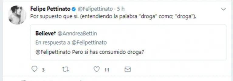 Felipe Pettinato volvió a la carga contra su papá por Twitter: "Dicen que estoy enfermo, culpa de declaraciones estúpidas de mi padre, claro" 