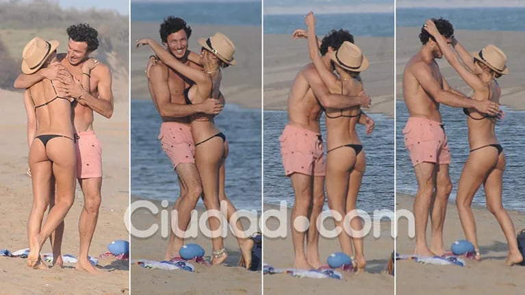 ¡Cuánto mimo, cuánto beso! Pampita y Pico Mónaco, una parejita fogosa entregada al amor en las playas de Punta. (Foto: GM Press)