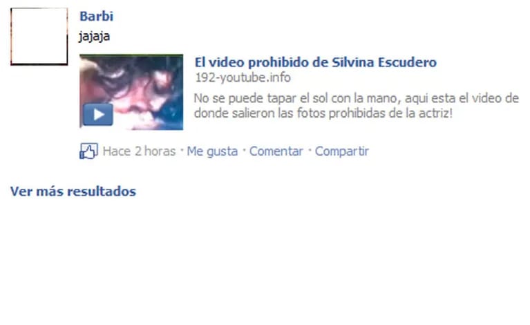 "El video prohibido de Silvina Escudero", sólo un spam en Facebook.