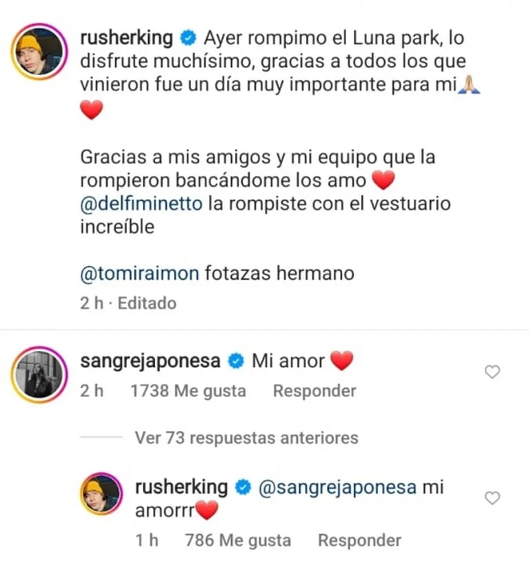 China Suárez, súper enamorada de Rusherking tras acompañarlo en su primer Luna Park: "Mi amor"