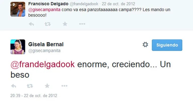 Los tweets entre Gisela Bernal y Francisco Delgado. (Foto: Twitter)