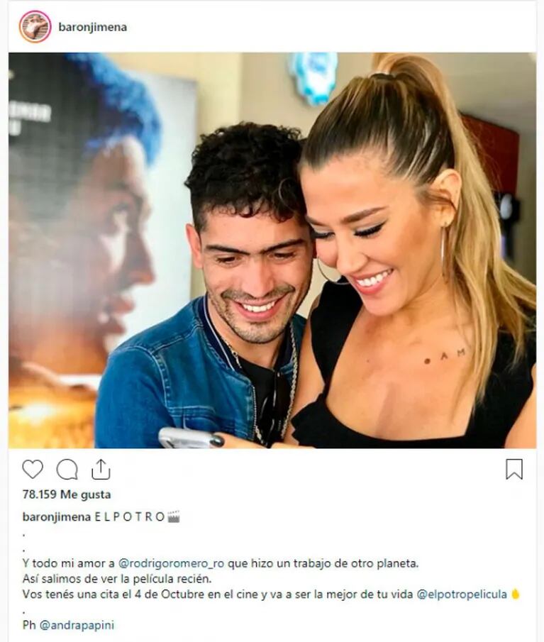 Jimena Barón, foto y mensaje buena onda a su ex: "Todo mi amor a Rodrigo, que hizo un trabajo de otro planeta"