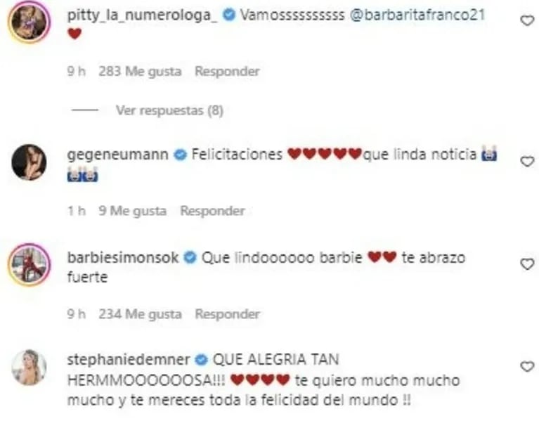 Los famosos celebraron el embarazo de Barby Franco y Fernando Burlando en las redes