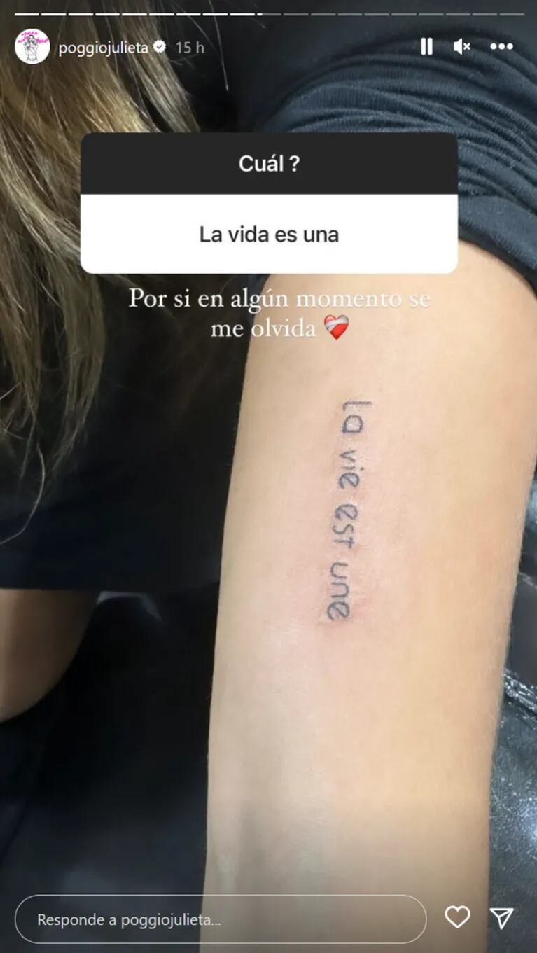Julieta Poggio se tatuó una significativa frase tras su separación de Lucca Bardelli