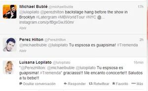El simpático intercambio de tweets entre Luisana, Michael y Perez (Foto: Captura). 