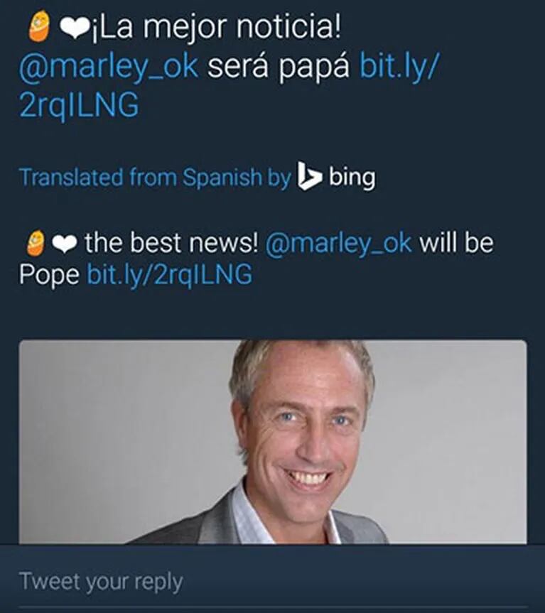 La desopilante traducción al inglés de la noticia de que Marley será padre… ¡que incluyó al Papa!