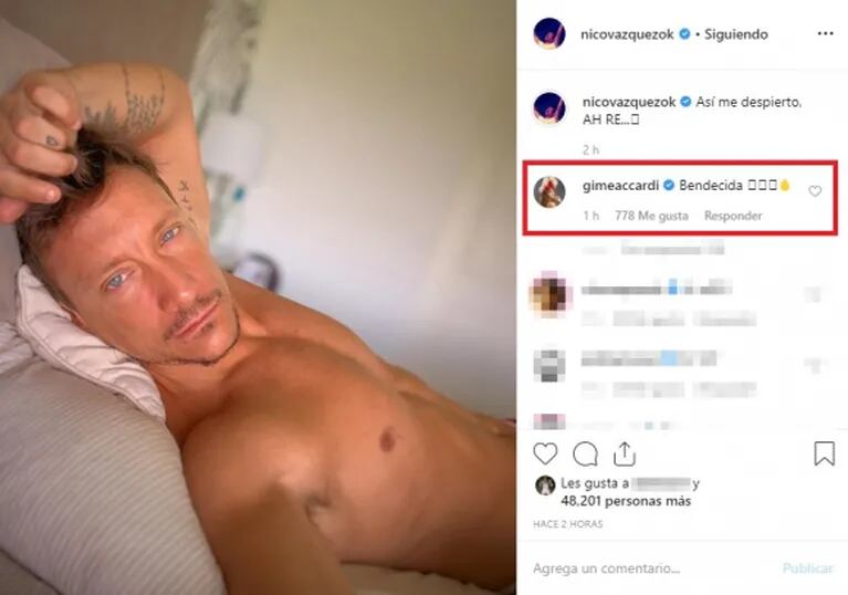 ¡Mirá qué le contestó Gimena Accardi! La foto sexy de Nico Vázquez desde la cama: "Así me despierto"