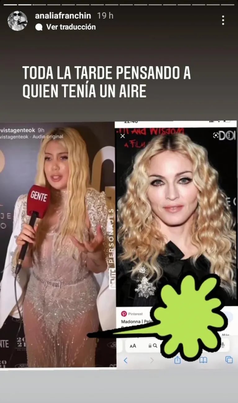 Analía Franchín aseguró que Wanda Nara está parecida a Madonna: "Pensando a quién tenía un aire"