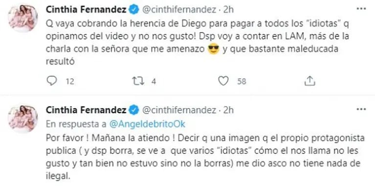 Cinthia Fernández disparó fuerte contra Cristiana Sinagra tras sus dichos sobre Diego Maradona Jr.: "La señora me amenazó y es bastante maleducada"