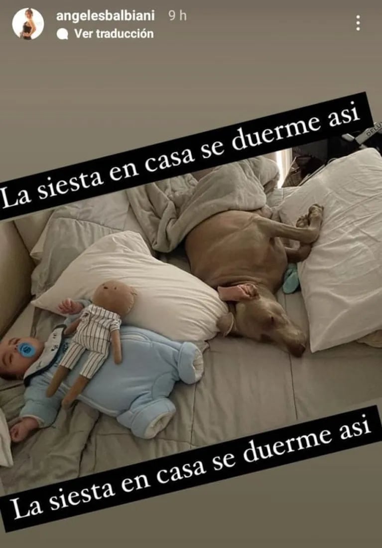 Angie Balbiani publicó las fotos más dulces de su hijo Cósimo durmiendo con su mascota: "Siesta en casa"