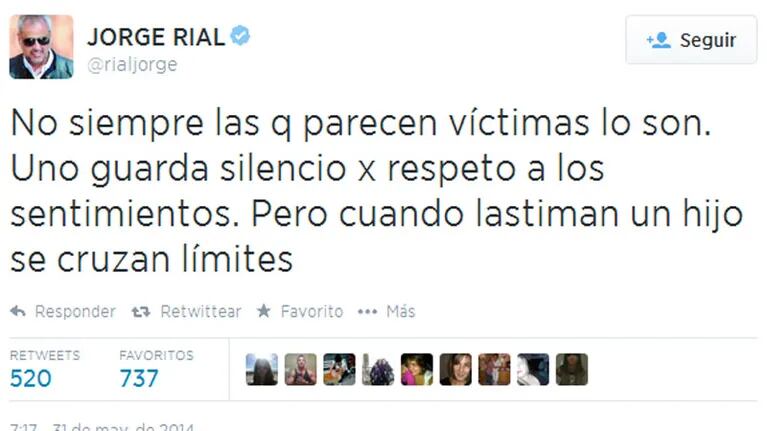Fuerte tweet de Rial (Foto: Twitter)