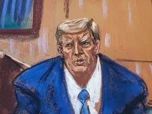 Former U.S. President Donald Trump testifies as he takes the stand during the second civil trial where E. Jean Carroll accused Trump of raping her decades ago, at Manhattan Federal Court in New York City, U.S., January 25, 2024 in this courtroom sketch. REUTERS/Jane Rosenberg