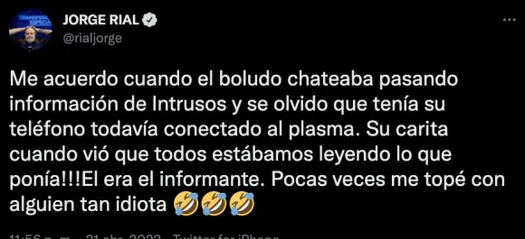 Explosivo mensaje de Jorge Rial contra Guido Záffora tras escucharlo hablar de las internas en Intrusos: "Tan idiota"