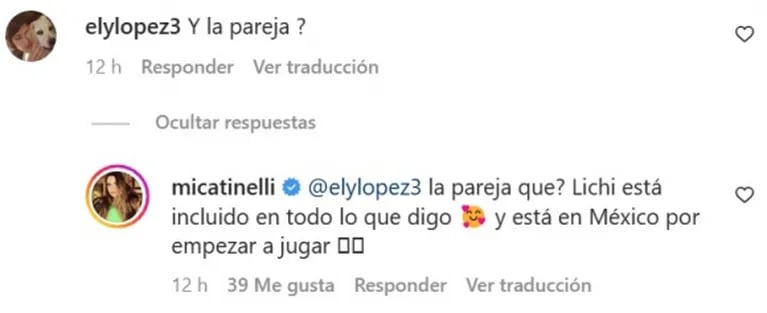 Mica Tinelli respondió con hartazgo e ironía al rumor de que está separada de Licha López