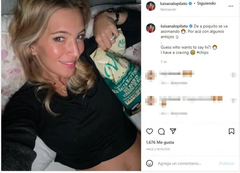 Luisana Lopilato mostró la primera foto de su pancita de embarazada y contó cuál es el antojo que tiene: "Papas fritas"