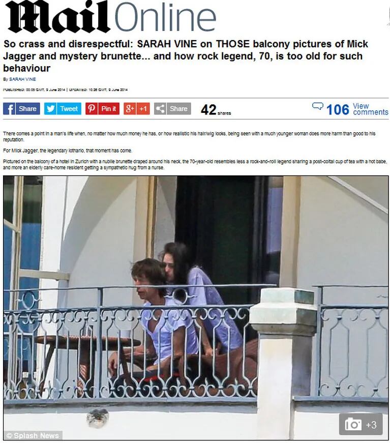 Mick Jagger terminó su luto y se refugia en los brazos de una joven morocha. (Foto: Daily Mail)