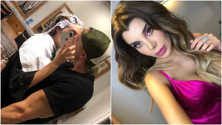 Charlotte Caniggia y su selfie con su novio, Roberto Storino en la peluquería