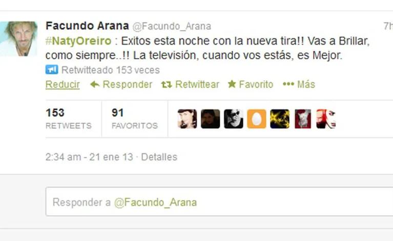 El mensaje de Facundo Arana a Natalia Oreiro, por el debut de Solamente vos.