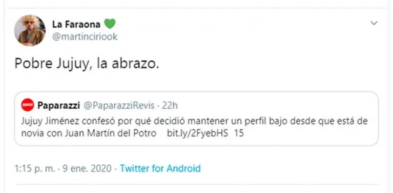 Picante tweet de Martín Cirio por los dichos de Jujuy sobre su “cambio de perfil” por estar de novia con Del Potro