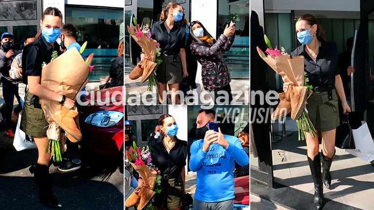 Pampita volvió al trabajo, a once días del nacimiento de su hija Ana: flores, peluches y fotos con sus fans