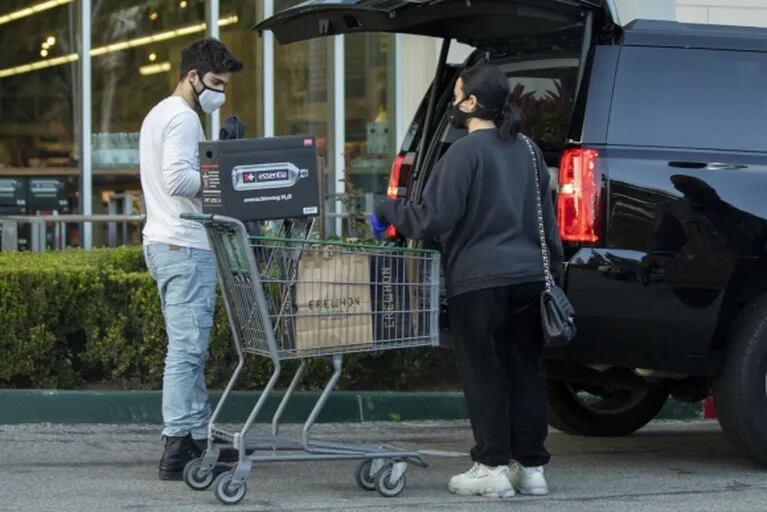 Demi Lovato y Max Ehrich fueron al supermercado en plena pandemia: barbijos, guantes y provisiones